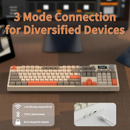 NACODEX AK35I V3 104 Keys RGB Gasket Mount Mechanical Keyboard | Amazing 8000mAh Bluetooth /2.4G /Wired PC Gaming Custom Keyboard with Five Layer Pad | Knob Control | Cherry Profile PBT Keycaps
