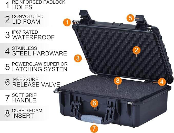 MEIJIA Portable All Weather Waterproof Camera Case With Foam,Fit Use of Drones,Camera,Equipments,Pistols,15.98x12.99x6.85inches