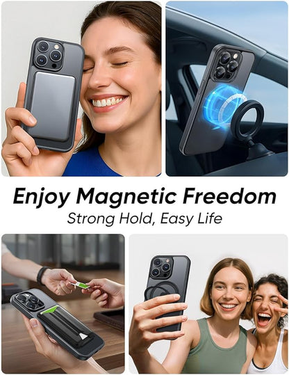 MAGIC JOHN 360° Rotatable Magnetic Invisible Stand for iPhone 15 Pro Max Case [Anti-Slip Grip] [Compatible with MagSafe] 16FT Shockproof for iPhone 15 Pro Max Case with Kickstand, Black