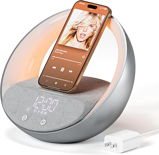 Sunrise Alarm Clock Bluetooth Speaker Wireless Charging Light for Bedroom