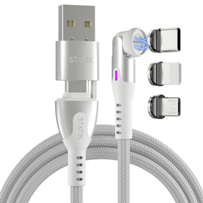 Statik 360 Pro Magnetic Charging Cable, USB-C Micro-USB Lightning Tips 100W
