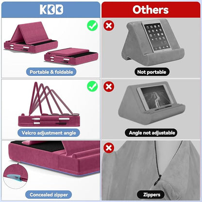 KDD Tablet Pillow Stand, Multi-Angle Viewing Ipad Holder for Lap, Bed and Desk, Foldable Soft Pad Dock with Stylus Mount Compatible with Ipad Pro 12.9, 10.5, 11, Air, Mini, Phones, Books, E-Reader
