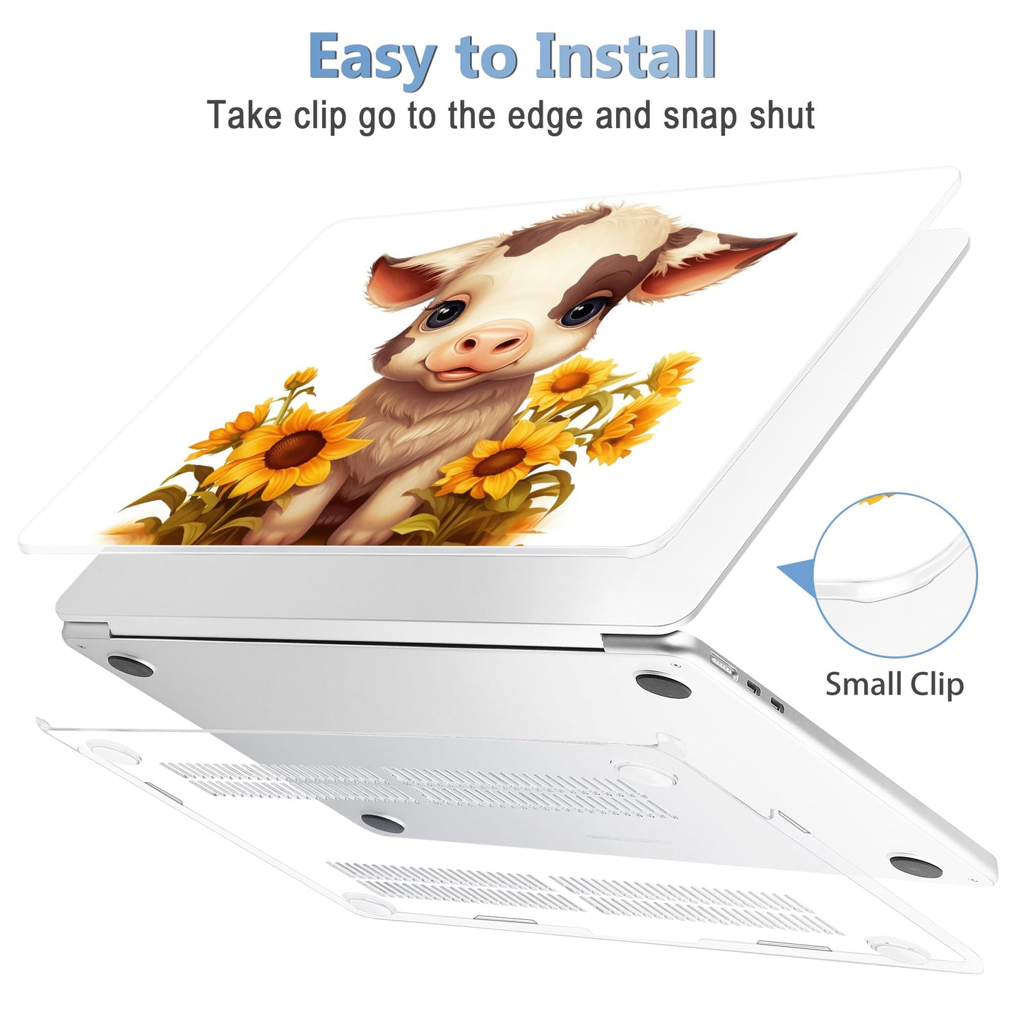 Mektron Case for 2026 MacBook Air 15 INCH M5 A3448 Compatible with M4 A3241 /M3 A3114 /M2 A2941 Printed Plastic Hard Shell Cover with 15.3" Liquid Retina Display Touch ID- Cute Cow