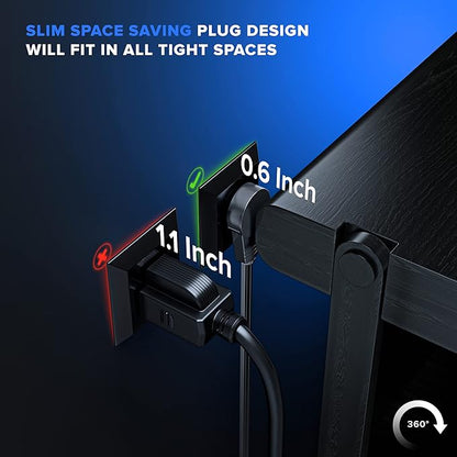 Maximm Cable 8 Ft 360° Rotating Flat Plug Extension Cord, 16/3 AWG Multi 3 Outlet 3-Prong Grounded Wire- Black - UL Certified