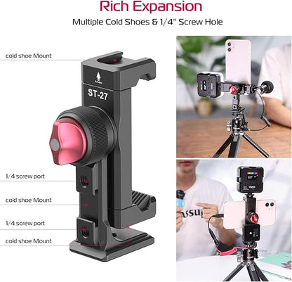 ULANZI ST-27 Phone Tripod Mount, 360° Metal Phone Holder for Tripod w 3 Cold Shoes & Arca Port, Versatile Smartphone Adapter for iPhone 17 16, Desktop Tripods, and Live Streaming/Vlogging Setup