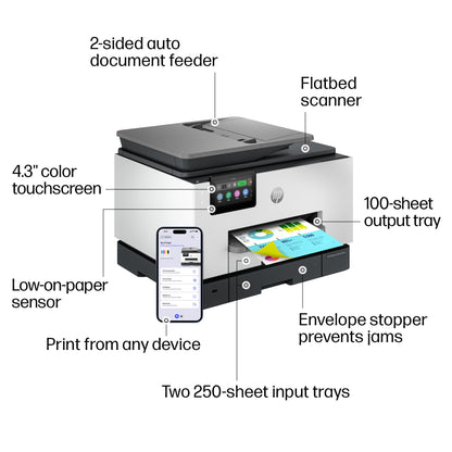 HP OfficeJet Pro 9135e Wireless All-in-One Color Inkjet Printer, Print, scan, Copy, fax, ADF, Duplex Printing Best-for-Office, 3 Month Instant Ink Trial Included, AI-Enabled (404M0A)