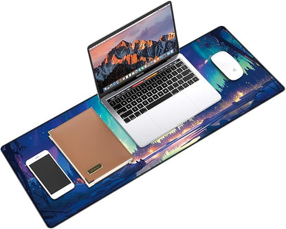 Galdas Gaming Mouse Pad XXL XL Large Long Extended Big Mousepad Non-Slip Rubber Keyboard Mouse Pad with Stitched Edges for Laptop Home Office (31.5x11.8x0.08 Inch) … (Aurora)