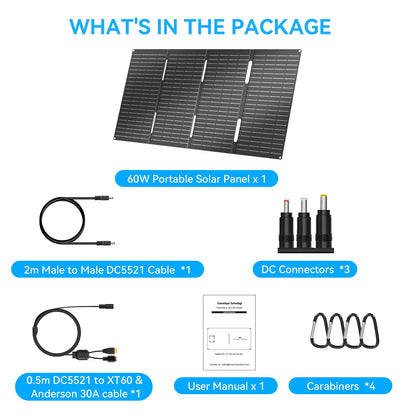 Ecosonique 60W Portable Foldable Solar Panels Charger with USB-C USB-A DC