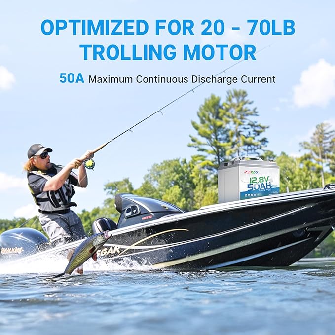 Redodo Smart Bluetooth 12V 50Ah LiFePO4 Lithium Battery for Trolling Motor, Low-Temp Protection, 10 Years Lifetime, Lightweight & Portable Perfect for RV, Solar, Boat Marine and Camping 2 Pack