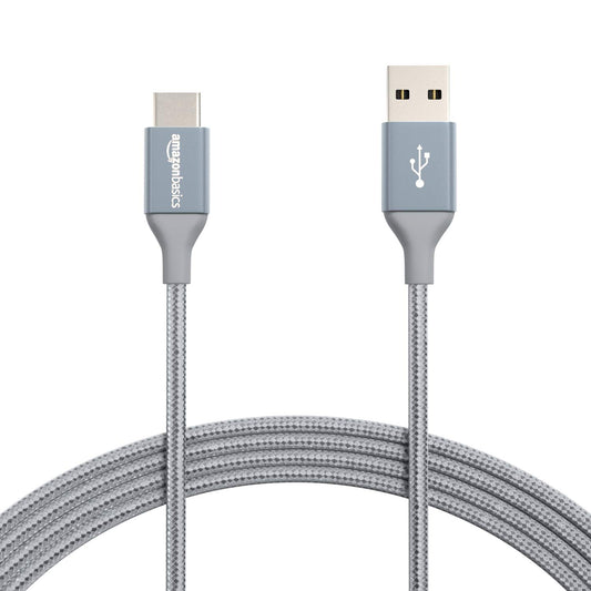 Amazon Basics Nylon Braided USB-C to USB-A 2.0 Fast Charging Cable, 480Mbps Speed, USB-IF Certified, for Apple iPhone 16/15, iPad, Samsung Galaxy, Tablets, Laptops, 10 foot, Dark Grey