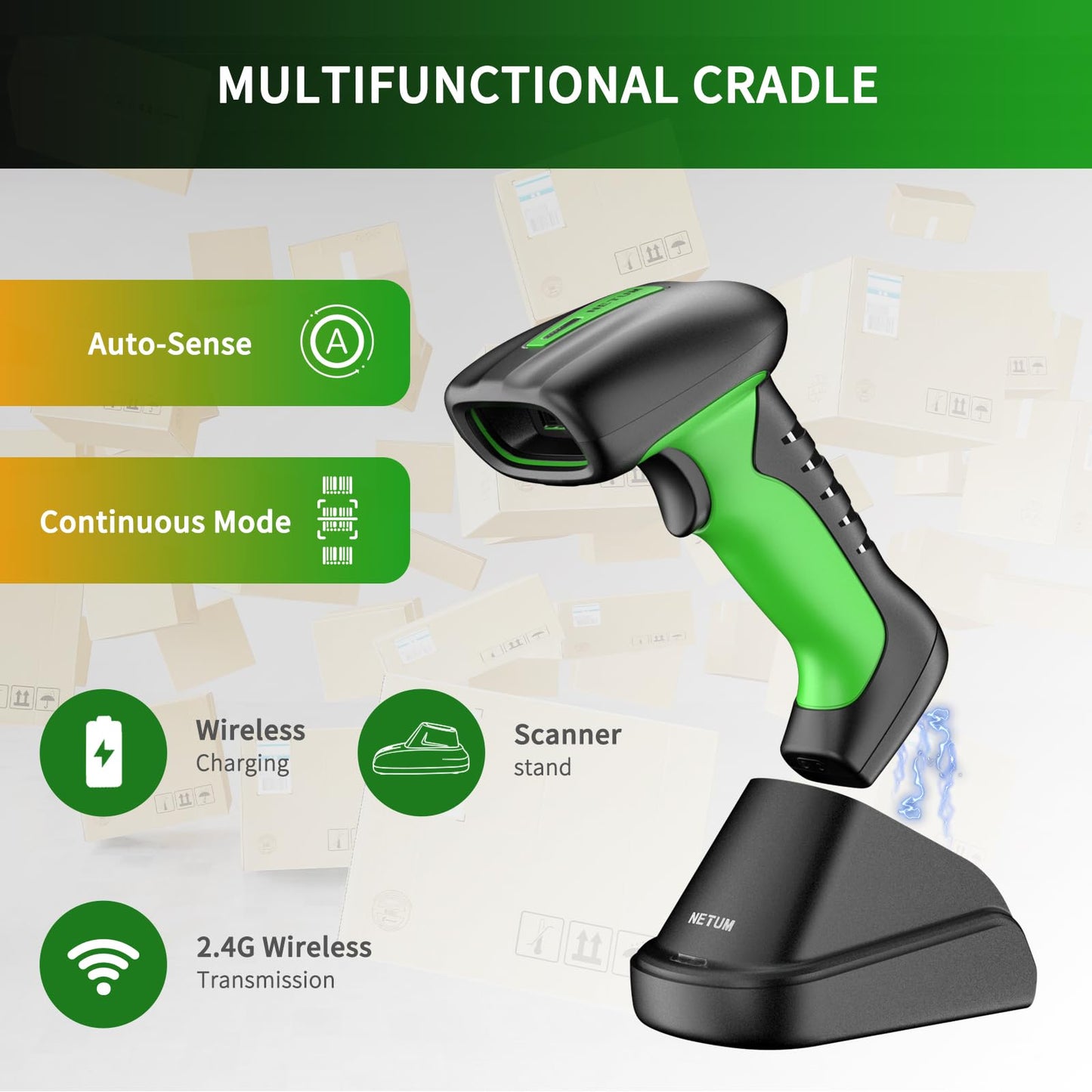 NETUM 2D QR Industrial Bluetooth Barcode Scanner with Charging Dock