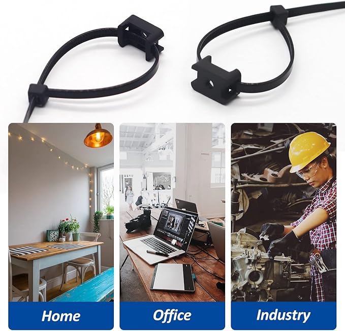 Cable Zip Tie Mounts Kit - 60 Set Wire Cable Clips Organizer Holders with 8" Cable Ties, Saddle Type Mounts Base and Tapping Screw