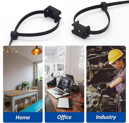 Cable Zip Tie Mounts Kit - 60 Set Wire Cable Clips Organizer Holders with 8" Cable Ties, Saddle Type Mounts Base and Tapping Screw