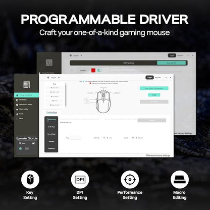 EPOMAKER Click Lite Wireless Gaming Mouse, 800 to 12,000 DPI Adjustable, PAW3311 Sensor, 500mAh, 59g, 2.4G/BT/USB-C Rechargeable Wireless Mouse with 5 Programmable Buttons for PC/Mac/Linux (Black)