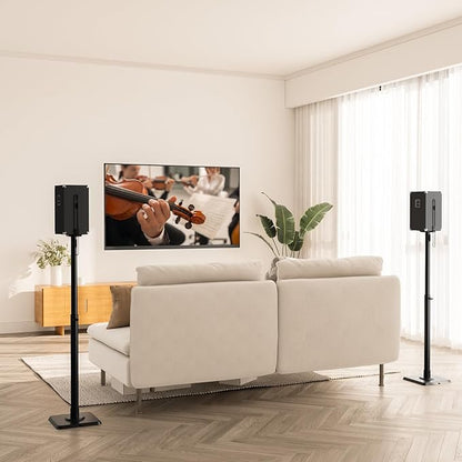 Mounting Dream Black Alloy Steel Speaker Stands, Height Adjustable Bookshelf Speaker Stand Pair, Universal Fit, 11 lbs Capacity, Set of 2 for Bose Polk JBL Sony Yamaha - 42" Max Height