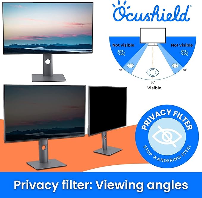 Ocushield 23" Premium Blue Light Screen Protector with Privacy Filter for Laptops and Computer Monitors - Anti-Glare - Easy Install - Anti-Fatigue (510 x 287 mm)