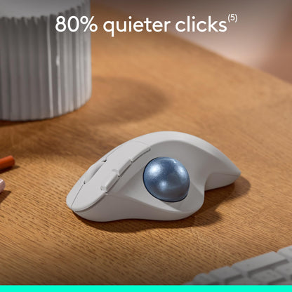 Logitech Ergo M575S Wireless Bluetooth Trackball Mouse- Off-White Blue Ball