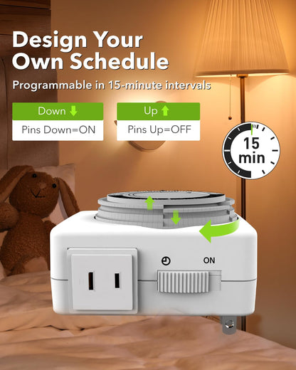 HBN Indoor Outlet Timer, 24 Hour Mechanical Plug Dual Outlets 2 Pack