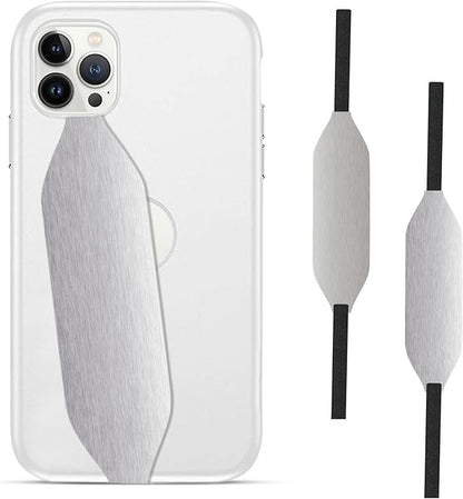 Phone Grip Strap - Reversible Finger Holder for Phone Back, Customizable Anti-Slip Design, Wireless Charging Compatible Detachable Holder for iPhone - Metallic Silver