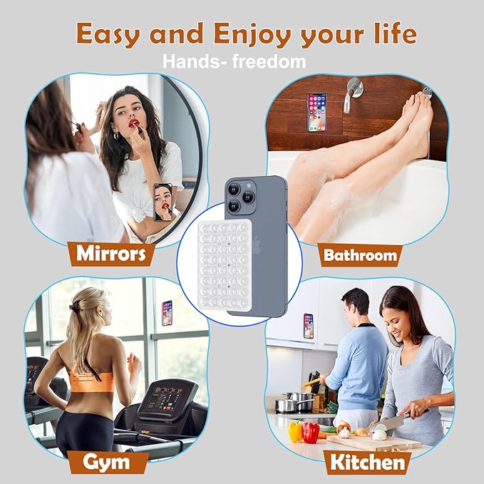 Double Sided Silicone Suction Phone Holder Mount, Silicon Accessory for iPhone and Android, Hands-Free Mirror Shower Phone Holder, TikTok Videos and Selfies (Pink+Transparent)