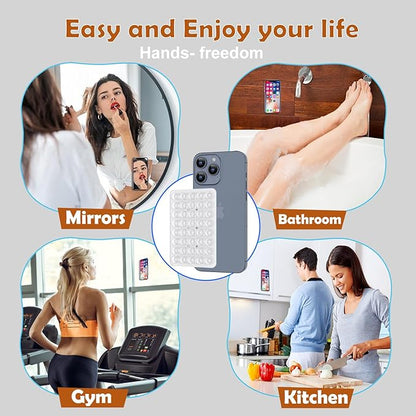 Double Sided Silicone Suction Phone Holder Mount, Silicon Accessory for iPhone and Android, Hands-Free Mirror Shower Phone Holder, TikTok Videos and Selfies (Pink+Transparent)