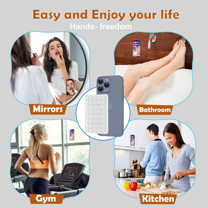 CMZZ Double Sided Silicone Suction Phone Holder Mount, Silicon Accessory for iPhone and Android, Hands-Free Mirror Shower Phone Holder, TikTok Videos and Selfies (Pink+Transparent)