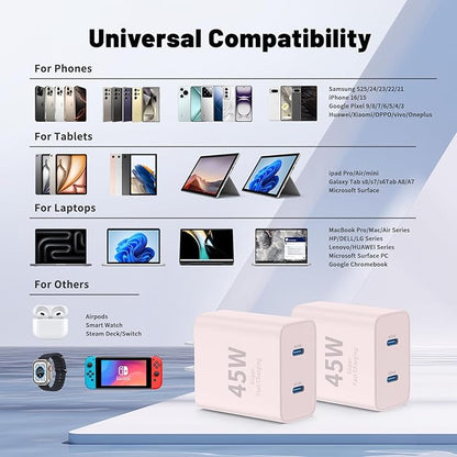 Super Fast Samsung Charger Type C,45W Dual Port USB C Fast Charger Block [2-Pack] & Extra Long 60W 3/6/6/10FT USB C Cable - PD Quick Charging 3.0 for Samsung Galaxy S25 Ultra/S24+/S23 iPhone 16