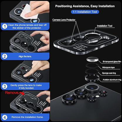 WSKEN for Samsung Galaxy S25 Ultra Camera Lens Protector - Ultra Thin Case Friendly, 9H Shatterproof Tempered Glass with Aluminum Metal Circle Camera Screen Protector Cover Accessories, Black