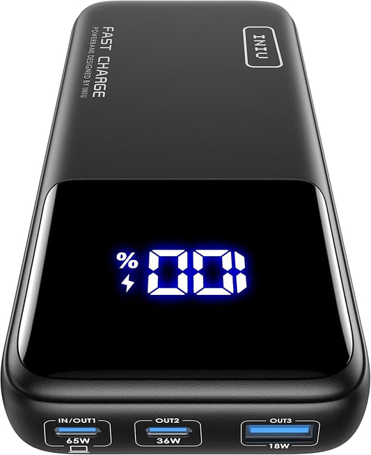 INIU Power Bank, 20000mAh 65W Compact USB C Laptop Portable Charger, PD QC Fast Charging 3-Output Battery Pack, Travel Charger for Laptop MacBook iPad Tablet Steam Deck iPhone 16 15 Samsung S22