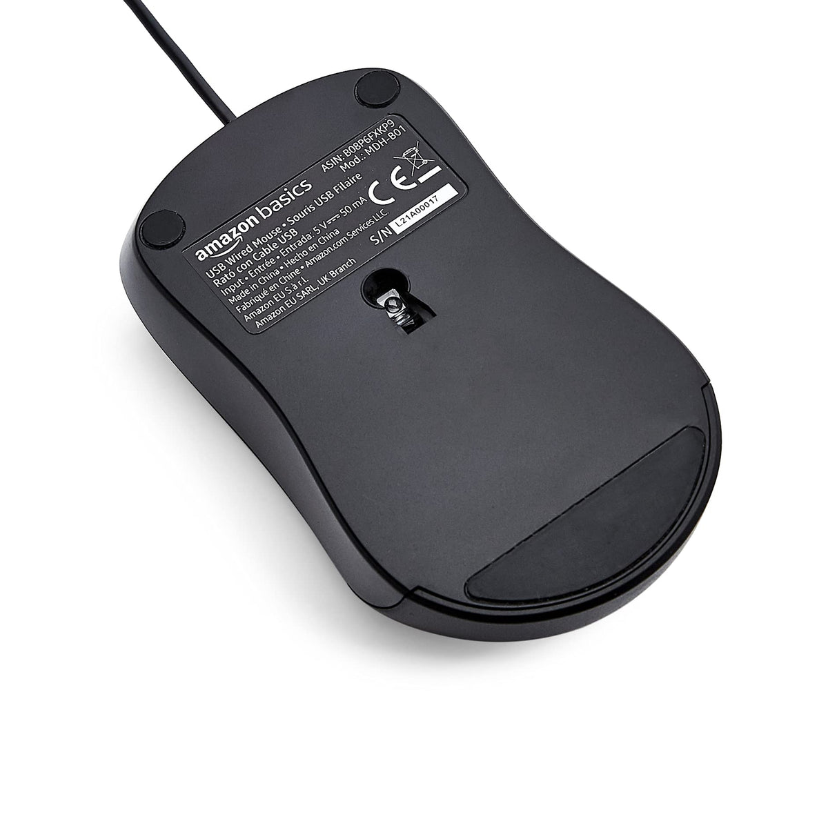 Amazon Basics 3-Button USB Wired Mouse with Precision Scroll Wheel, 1000 DPI, Ergonomic Grip, Plug and Play, 6-foot Cable, Black