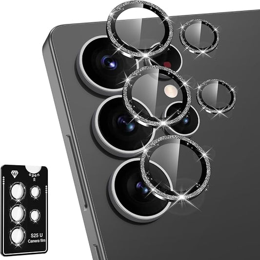 Avocase for Samsung Galaxy S25 Ultra Camera Lens Protector, Individual Metal Ring Tempered Glass Lens Cover, [Strong Adsorption] Scratch Resistant Ultra-Thin HD Clear Lens Cover, 1 Set-Black Sparkly