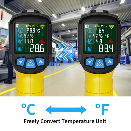 Infrared Thermometer Temperature Gun, -58°F to 1472°F, Digital Laser Thermometer Gun with Probe for Cooking, Pizza Oven, Grill & Engine, IR Thermometer Temp Gun with Adjustable Emissivity & Humidity
