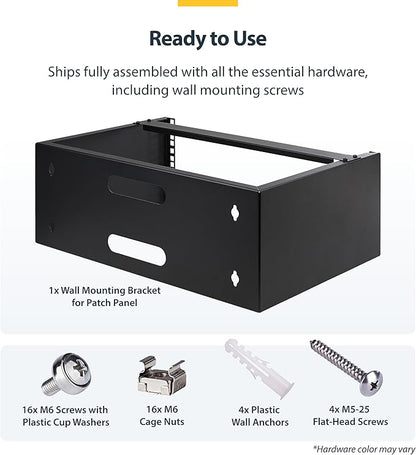 StarTech.com 4U Wall Mount Network Rack - 14 Inch Deep (Low Profile) - 19" Patch Panel Bracket for Shallow Server and IT Equipment, Network Switches - 44lbs/20kg Weight Capacity, Black (WALLMOUNT4)