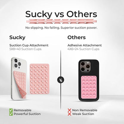 SUCKY Silicone Suction Phone Case Adhesive Mount - Anti-Slip Holder, Hands-Free Fidget Toy, Phone Accessory for iPhone and Android (Hot Pink, Double V2)
