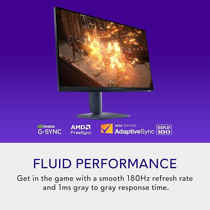 Alienware 27 Gaming Monitor - AW2725DM - 27-inch QHD 180Hz 1ms Display, IPS, NVIDIA G-SYNC, AMD Freesync, VESA AdaptiveSync.