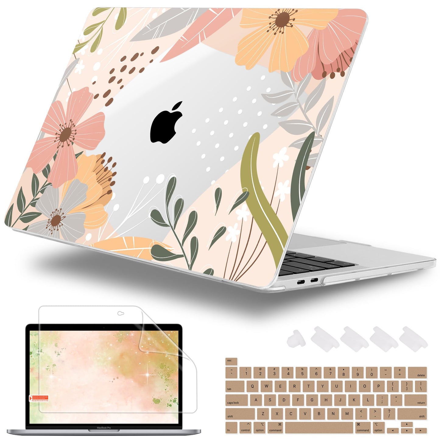 Lepeoac for MacBook Pro 16 inch Case 2019 2020 Release Model A2141, Plastic Hard Shell Cover with Keyboard Cover & Screen Protector for MacBook Pro 16 inch with Touch Bar & Touch ID - Floral P227
