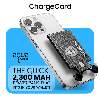 Aquavault ChargeCard (Black): Ultra-Slim 2300 mAh 1.5А Charge Card Phone Charger - Built-in Cables for iPhone & Android - Compatible with iPhone 6-17 & Android - Ultra Thin Power Bank Fits in Wallet