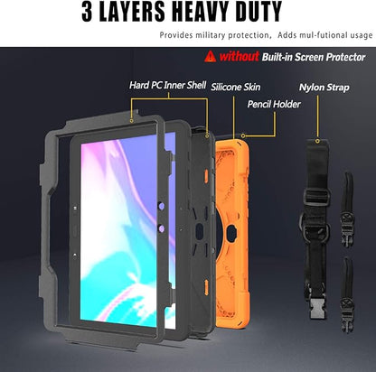 Rantice Case for Samsung Galaxy Tab Active5 PRO /Active4PRO /Active PRO 10.1, Shockproof Drop Protection Case with 360 Stand, Hand Strap & Shoulder Strap for SM-X350/X356B/T540/T547/T630/T638(Orange)