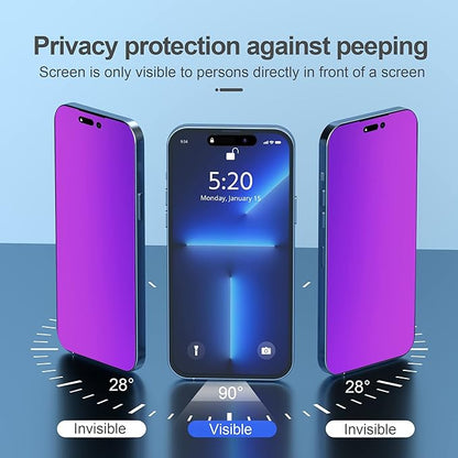 Compatible for iPhone 14 Pro Max Privacy Screen Protector Tempered Glass 6.7 inch Display, Gradient Colorful Anti Spy Light HD Easy Installation