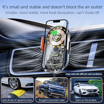 Wireless Car Charger, 15W Fast Charging Auto-Clamping Car Charger Phone Mount Air Vent Cell Phone Holder Compatible with iPhone 16 Pro Max/15/14/13/12/11, Samsung Galaxy S23/S22/S21/S20, etc