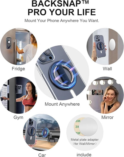 EWA MagOne Ultra Phone Grip Stand with Replaceable Elastic Finger Loop, Removable Magnetic Ring Holder Kickstand Loop, Double-Sided Magnetic Accessories for iPhone 16, 15, 14, 13 Pro/Max/Plus-Blue