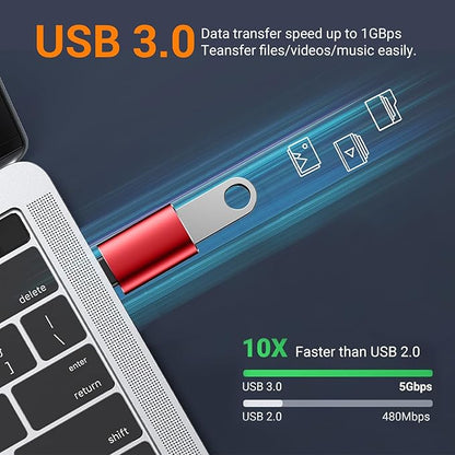 𝟒𝐏𝐚𝐜𝐤 𝐔𝐩𝐠𝐫𝐚𝐝𝐞𝐝 USB to USB C Adapter,USB C Male to USB 3.0 Female OTG Converter for iPhone 16 15 14 13 Plus Pro Max,Apple Watch,Airpods,S24 Ultra, Gender Changers OTG Adapters - Red