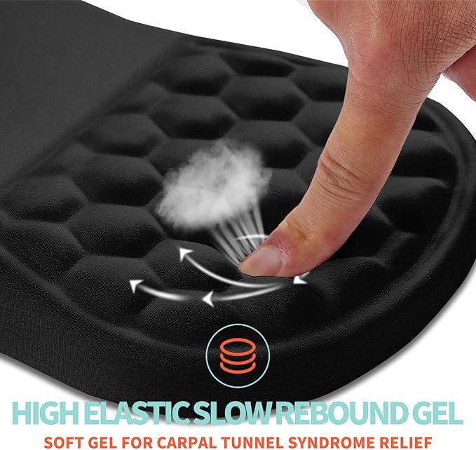 Ergonomic Mouse Pad Wrist Support with Memory Foam Massage Bulge, Carpal Tunnel Pain Relief Mousepad Wrist Rest for Mouse(12x8 inch, Black)