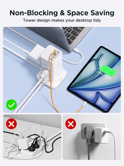 Surge Protector Power Strip, 6FT Flat Plug Extension Cord with 12 AC Outlets, 4 USB Charger(2 USB C Port), 1200 Joules Overload Protection, Desk Charging Station for Home Office, Dorm Room Essentials