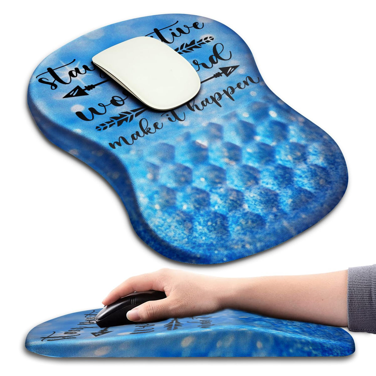 Hokafenle Ergonomic Mouse Pad Wrist Support with Massage Design, Wrist Rest Pain Relief Mousepad with Memory Foam&Non-Slip PU Base, Mouse Pads for Wireless Mouse & Desk (12x8 inch,Olive Green)