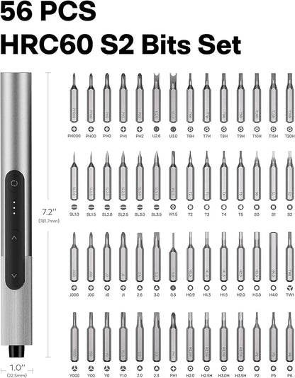 HOTO SNAPBLOQ™ S-A01 3.7V Mini Electric Screwdriver with 56 Bits & 3 Torque Settings, Precision Mini Screwdriver, 250RPM, Brighter LED Light, Repair Tool Kit for Electronics, Phone, Laptop, DIY