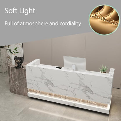 Front Desk Reception Counter - Lockable Storage & Keyboard Tray | Reception Desk with Counter, Customizable Large Counter Table (Black+White, 120'')