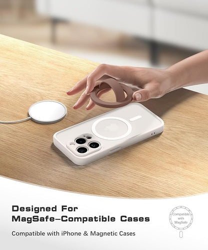 Magnetic Phone Grip, Removable Loop Grip with Soft Finger Strap, Silicone Phone Ring Holder for Back of Phone for iPhone 16/15/14/13/12 Pro Max/Plus, Brown
