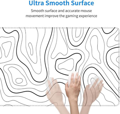 White Mouse Pad Large XL Gaming Mouse Pad for Desk Topographic Mouse Pad Desk Pad Gaming Mouse Pad White Desk Mat Extended Black and White White Topo Mousepad White Topographic Mouse Pad Full Size