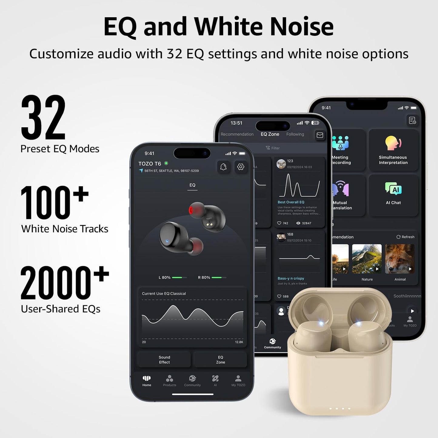 TOZO T6 Wireless Earbuds Bluetooth 5.3 Stereo Sound in Ear Headphones